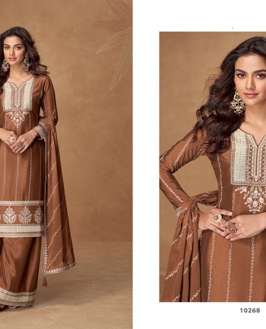 10268 - Elegant Rust Embroidered Suit